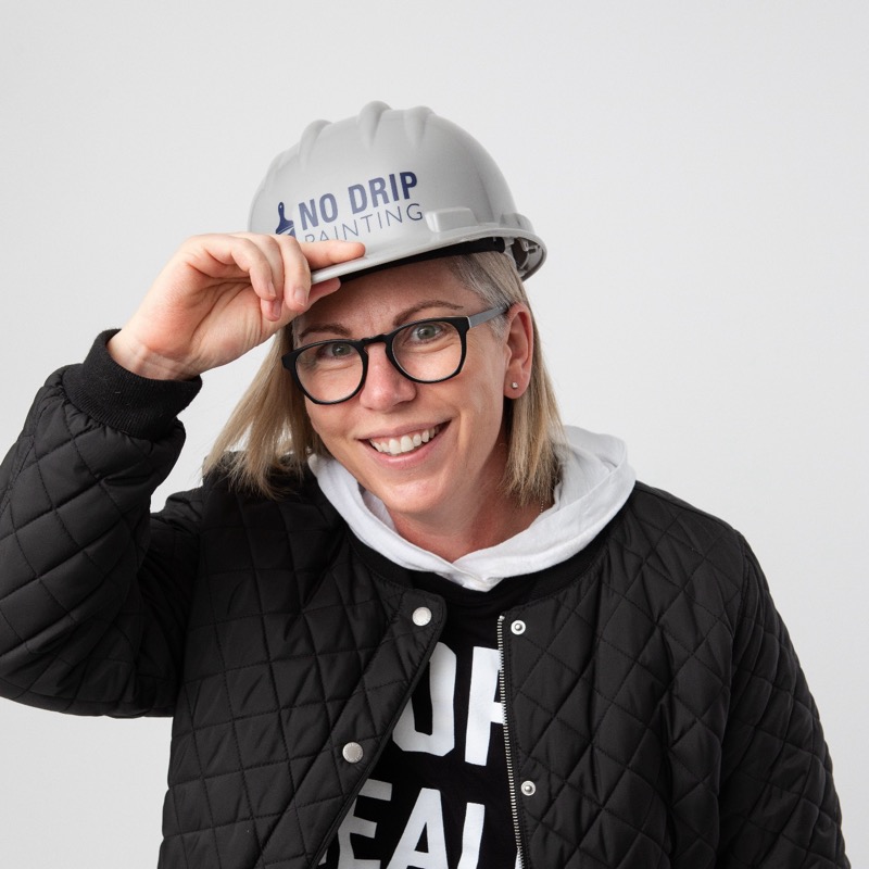 Michal Cheney in a No Drip Painting hard hat